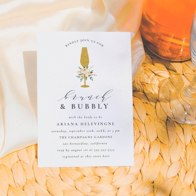 Gold Champagne Watercolor Floral Brunch & Bubbly Announcement (Creator Uploaded)