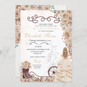 Gold Champagne Western Princess Charro Quinceañera Invitation
