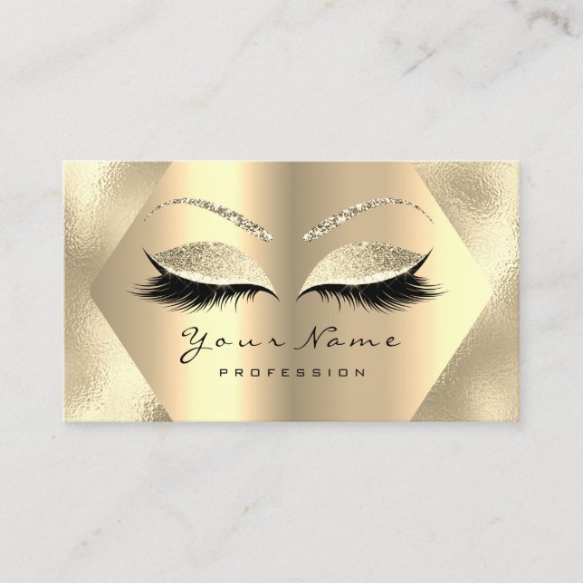 Gold Champaign Glitter Makeup Artist Lashes Metal Business Card (Front)