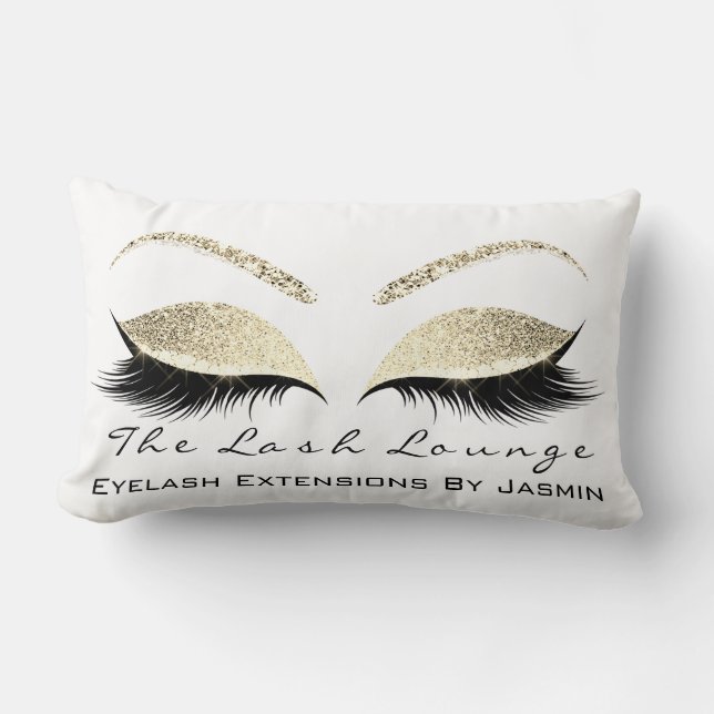 Gold Champaigne Makeup Eyes Lashes White Lumbar Cushion (Front)
