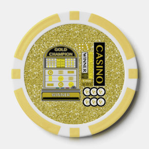 Gold Champion Slots Casino Faux Glitter Poker Chips