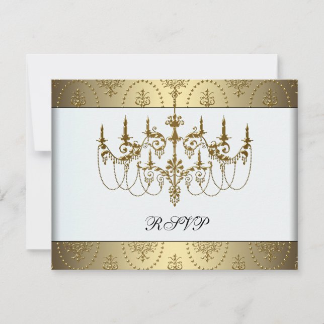 Gold Chandelier Classy Sweet Sixteen Ball RSVP (Front)