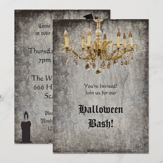 Gold Chandelier Halloween Party Invitation (Front/Back)