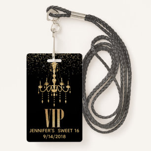 Gold Chandelier Sweet 16 Party VIP Badge ID Badge