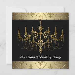 Gold Chandelier Womans 50th Birthday Party Invitation