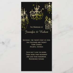 Gold Chandeliers on Black Posh Wedding Program Programme