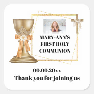 Gold chapel chalice cross gold frame catholic square sticker