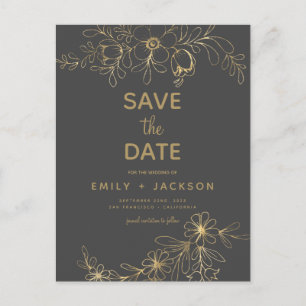 Gold Charcoal Grey Modern Elegant Save the Date Announcement Postcard