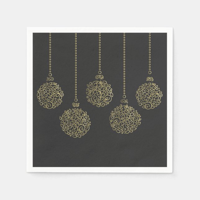 Gold & Charcoal Ornaments Elegant Holiday Party Napkin (Front)
