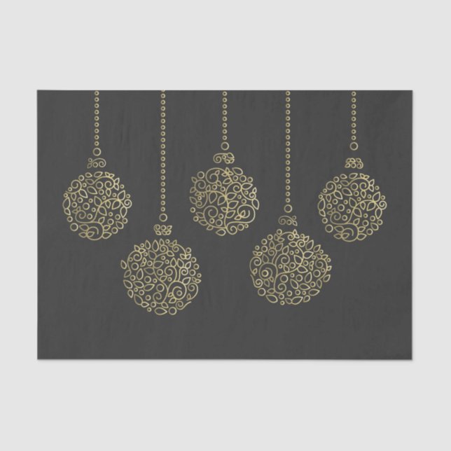 Gold & Charcoal Ornaments Elegant Holiday Party Tissue Paper (Front)