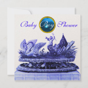 GOLD CHARIOT OF SWANS /CUPCAKES BOY BABY SHOWER INVITATION