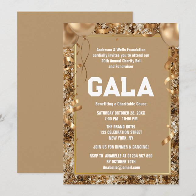 Gold Charity Ball Corporate Fundraising Party Invitation (Front/Back)