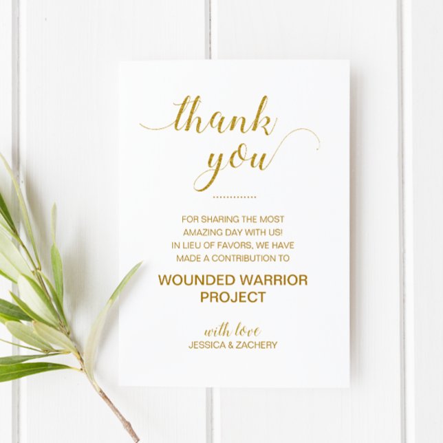 Gold Charity Donate Thank You Wedding Place Card (Creator Uploaded)