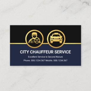 Gold Chauffeur Car On Black Blue Layers Business Card