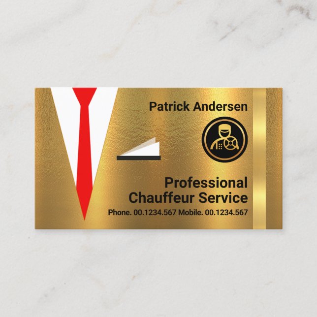 Gold Chauffeur Driver Suit Business Card (Front)