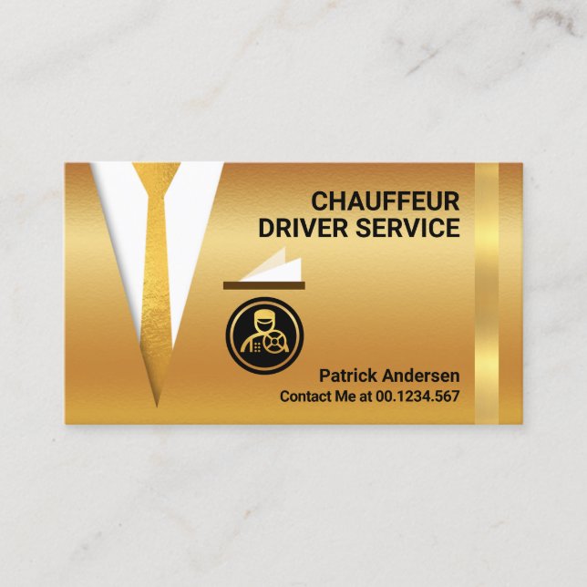 Gold Chauffeur Suit Driving Business Card (Front)