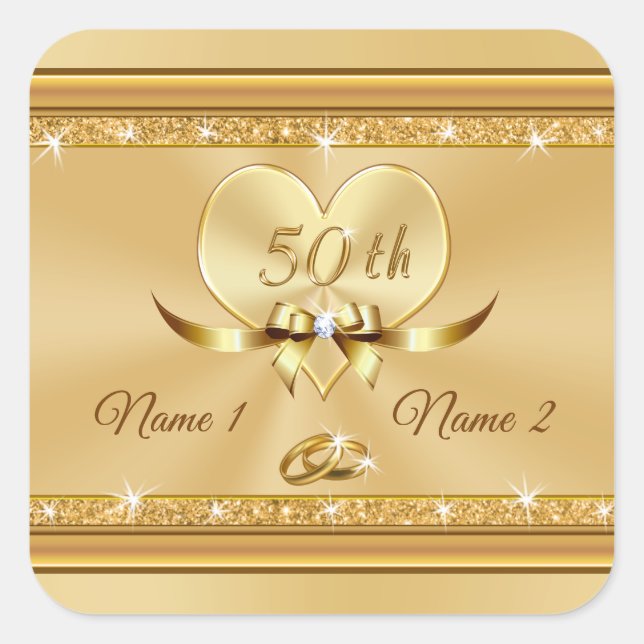 Gold Cheap Anniversary Stickers Personalised (Front)