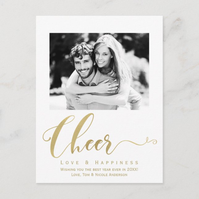 Gold Cheer Holiday New Years Photo Invitation (Front)