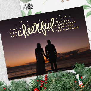 Gold Cheerful Stars PHOTO Christmas Greeting Foil Holiday Card