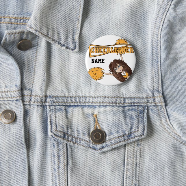Gold Cheerleader Cute Girl | Personalize 6 Cm Round Badge (In Situ)
