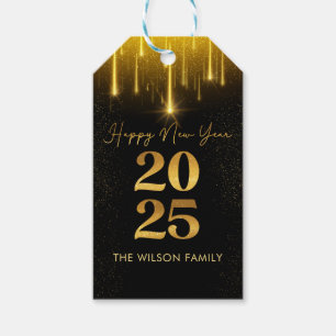 Gold Cheers New Year Family Holiday Gift Tags