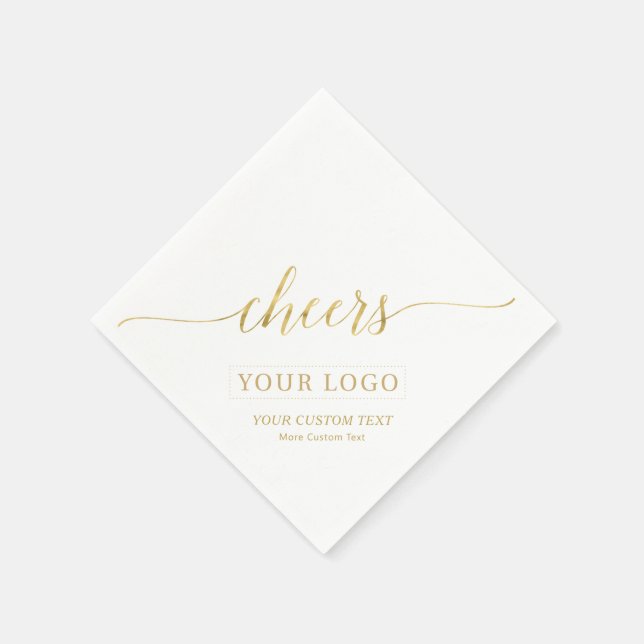Gold Cheers | Simple Business Logo Custom Text Napkin (Corner)