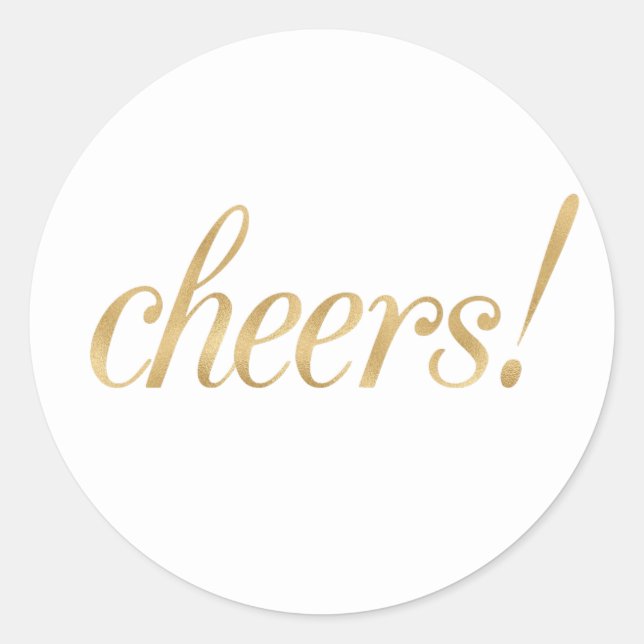 Gold cheers stickers, foil font classic round sticker (Front)