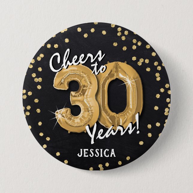 Gold Cheers to 30 Years' 30th Birthday 7.5 Cm Round Badge (Front)