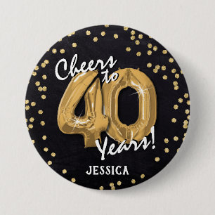 Gold Cheers to 40 Years' 40th Birthday 7.5 Cm Round Badge