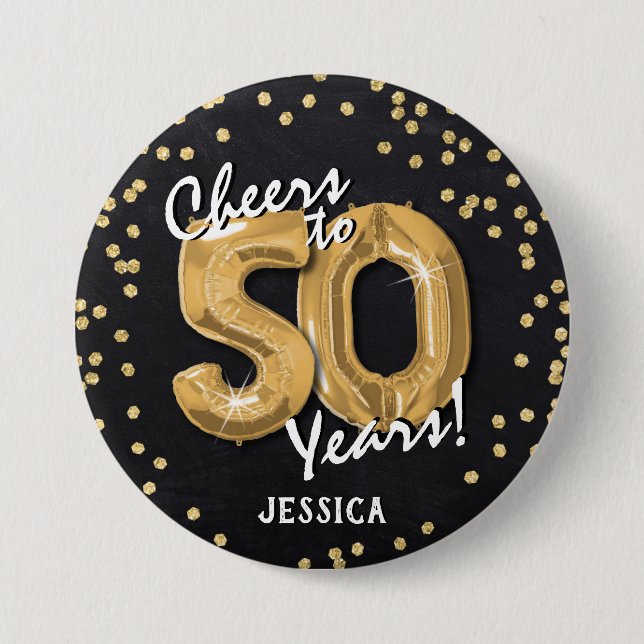 Gold Cheers to 50 Years' 50th Birthday 7.5 Cm Round Badge (Front)