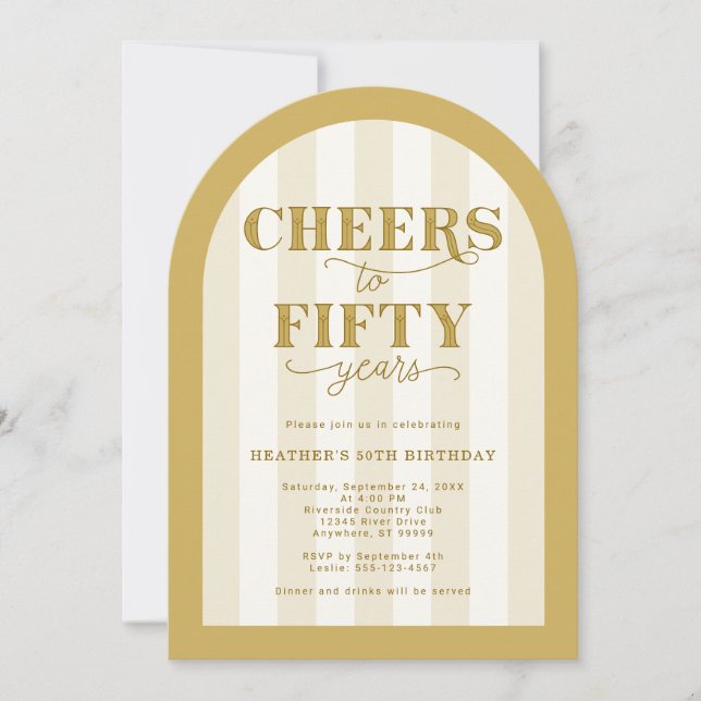 Gold Cheers to 50 Years 50th Birthday Invitation (Front)