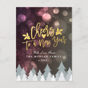 Gold Cheers to New Year Script Bokeh Sparkle Light Holiday Postcard