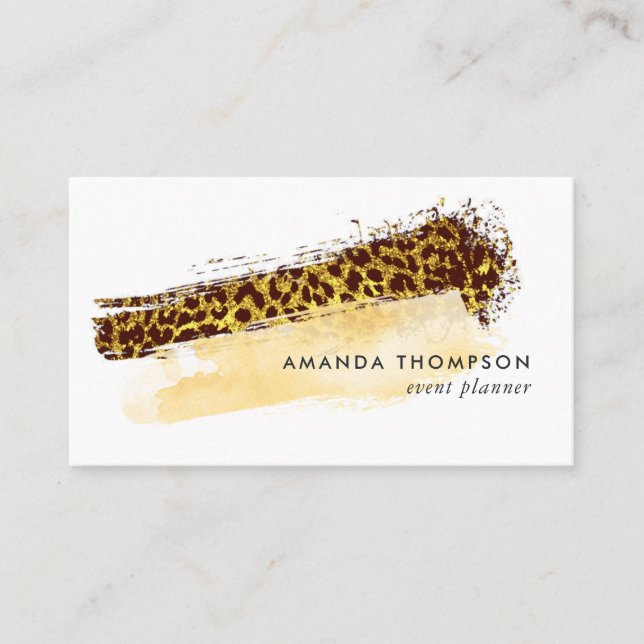 Gold Cheetah Skin Brush Strokes Business Card (Front)