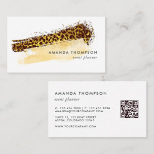 Gold Cheetah Skin Brush Strokes QR Code Business Card