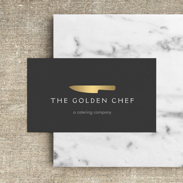 Gold Chef Knife Logo 2 for Catering, Restaurant Business Card (Creator Uploaded)