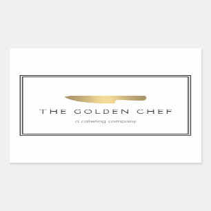 Gold Chef's Knife Logo Catering Restaurant Rectangular Sticker