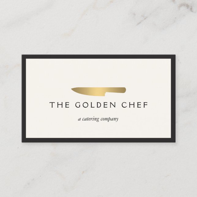 Gold Chef's Knife Logo for Catering, Restaurant II Business Card (Front)