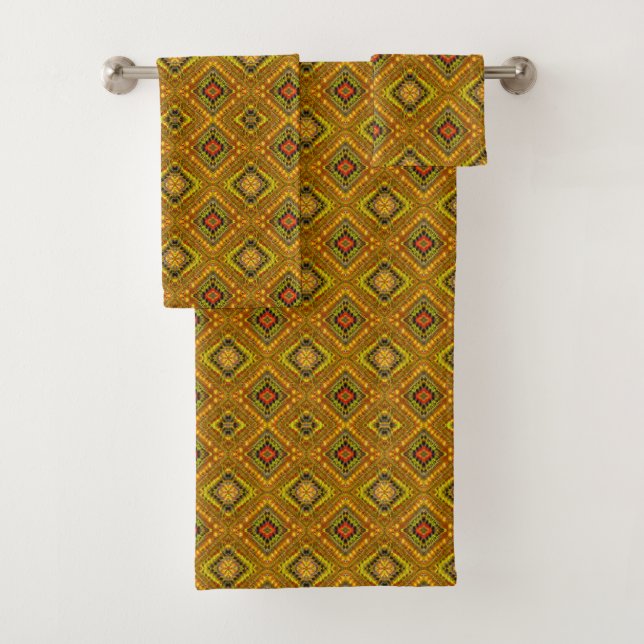 Gold Chequered Bath Towel Set (Insitu)