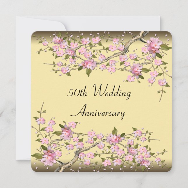 Gold Cherry Blossom 50th Anniversary Party Invitation (Front)