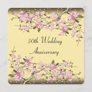 Gold Cherry Blossom 50th Anniversary Party Invitation