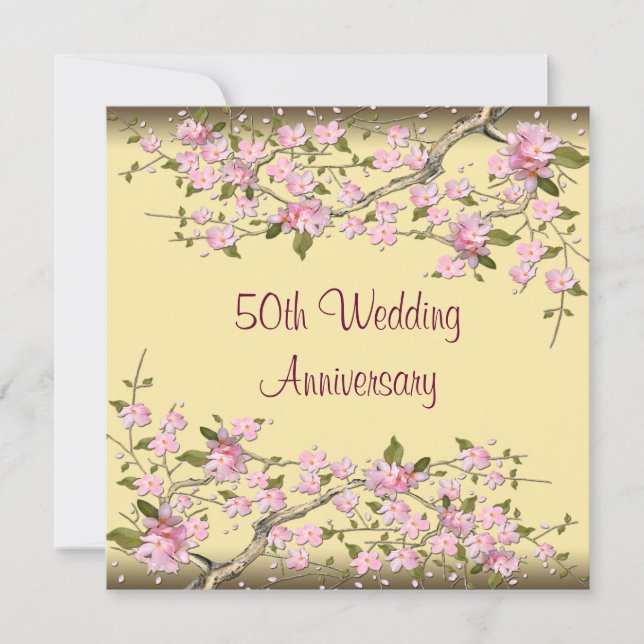 Gold Cherry Blossom 50th Anniversary Party Invitation (Front)