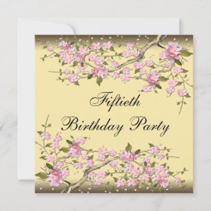 Gold Cherry Blossom 50th Birthday Invitation