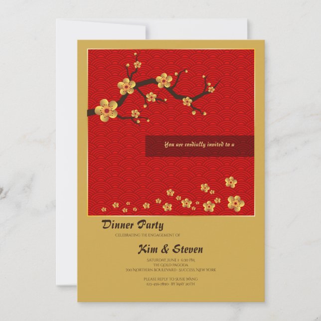 Gold Cherry Blossoms Party Invitation (Front)