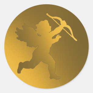 gold cherub classic round sticker