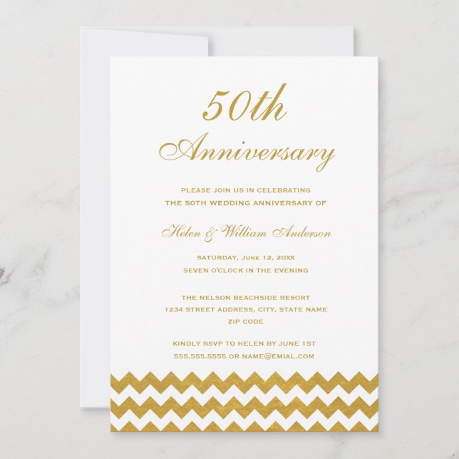 Gold Chevron 50th Wedding Anniversary Invitation (Front)