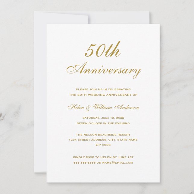 Gold Chevron 50th Wedding Anniversary Invite (Front)