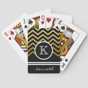 Gold Chevron Black Monogram Name Custom Playing Cards