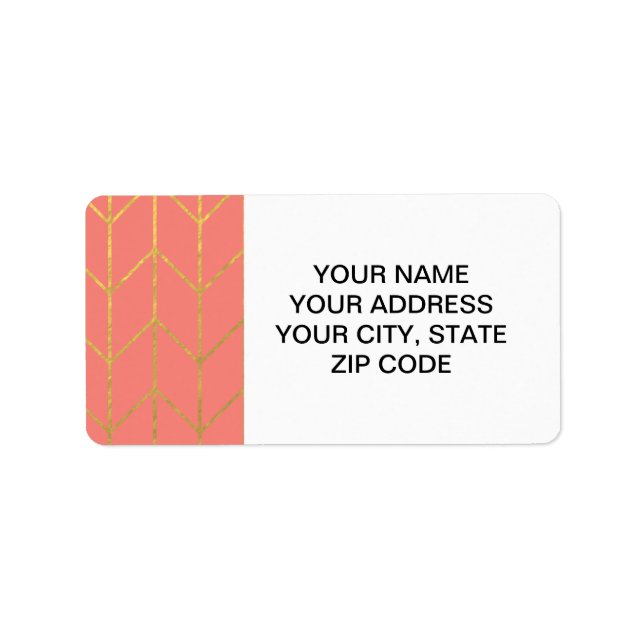 Gold Chevron Coral Pink Background Modern Chic Label (Front)