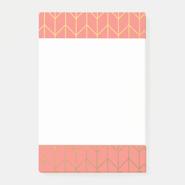 Gold Chevron Coral Pink Background Modern Chic Post-it Notes (Front)
