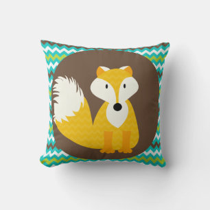 Gold Chevron Fox on Brown Throw Pillow